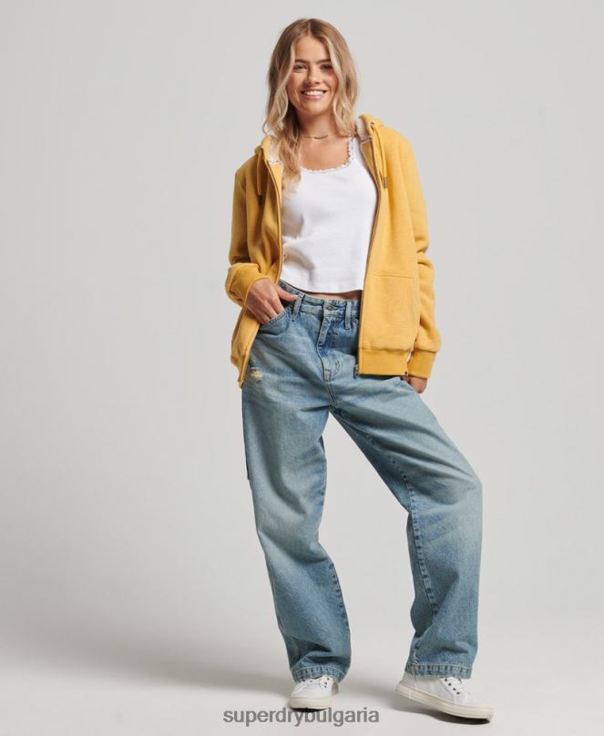 Superdry облекло N00H5754 жълто Жени есенциална суичър с качулка с цип с подплата
