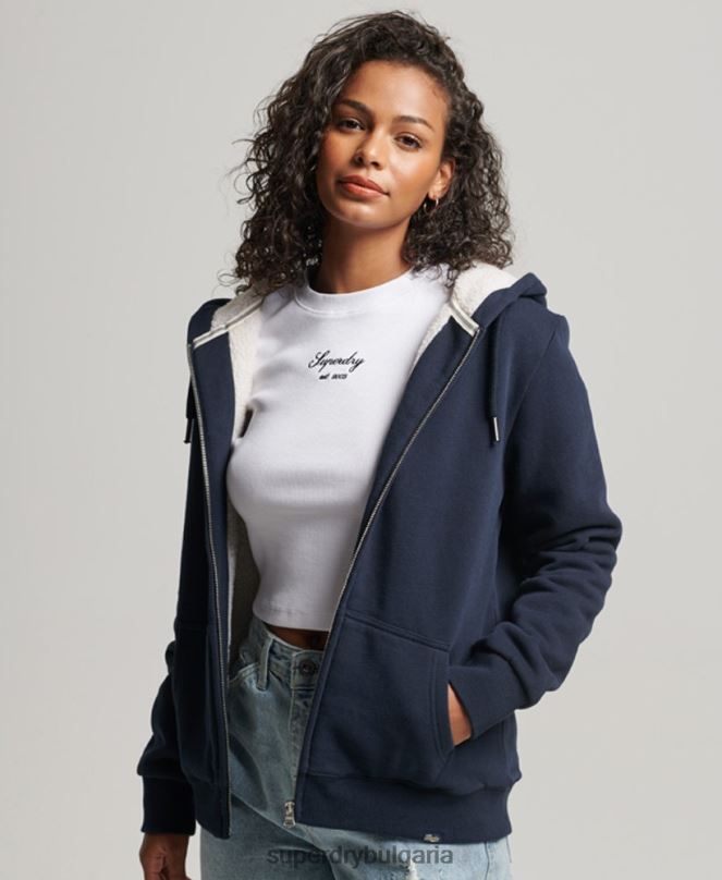 Superdry облекло N00H5755 военноморски флот Жени есенциална суичър с качулка с цип с подплата
