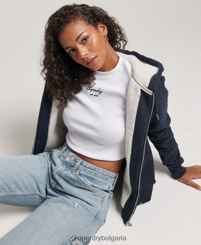Superdry облекло N00H5755 военноморски флот Жени есенциална суичър с качулка с цип с подплата