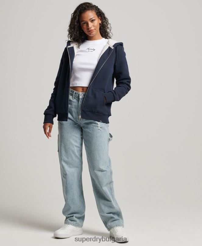 Superdry облекло N00H5755 военноморски флот Жени есенциална суичър с качулка с цип с подплата
