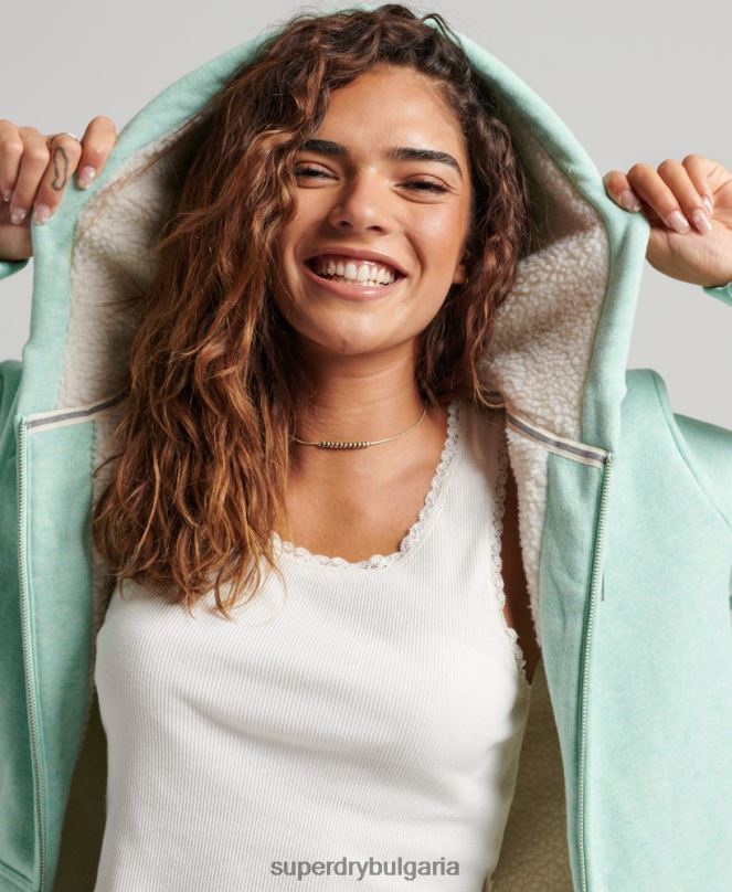 Superdry облекло N00H5757 зелено Жени есенциална суичър с качулка с цип с подплата