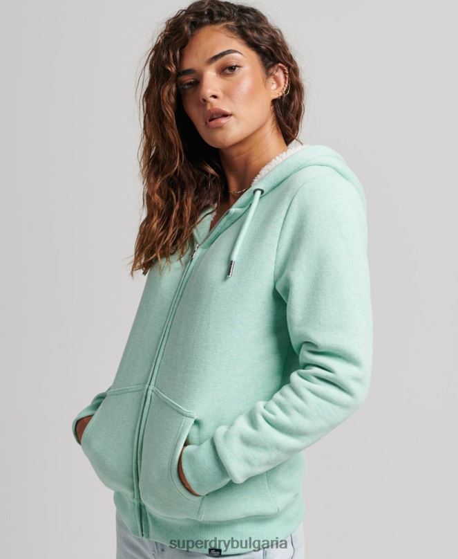 Superdry облекло N00H5757 зелено Жени есенциална суичър с качулка с цип с подплата