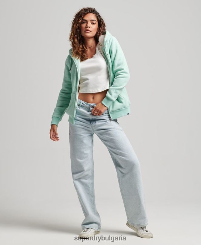 Superdry облекло N00H5757 зелено Жени есенциална суичър с качулка с цип с подплата