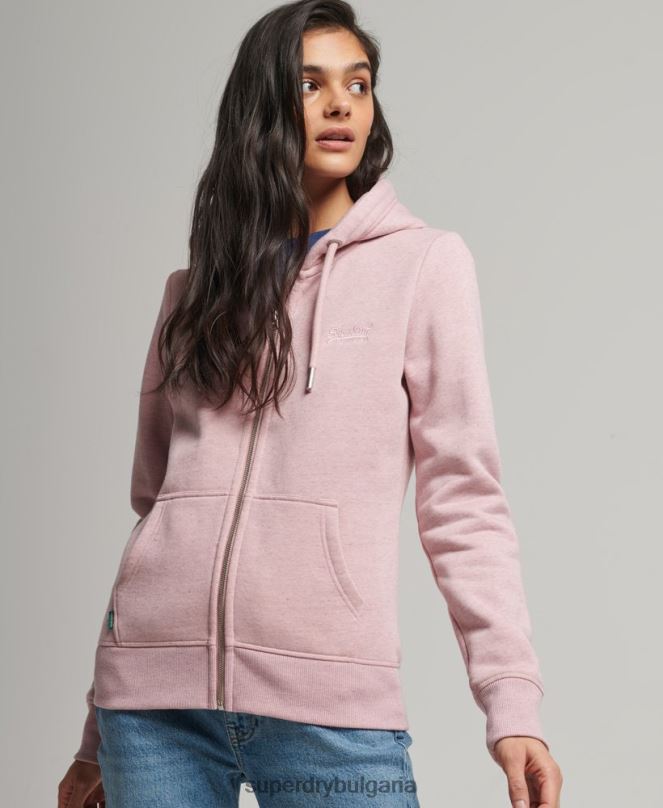 Superdry облекло N00H5763 розово Жени ретро суичър с лого и цип от органичен памук
