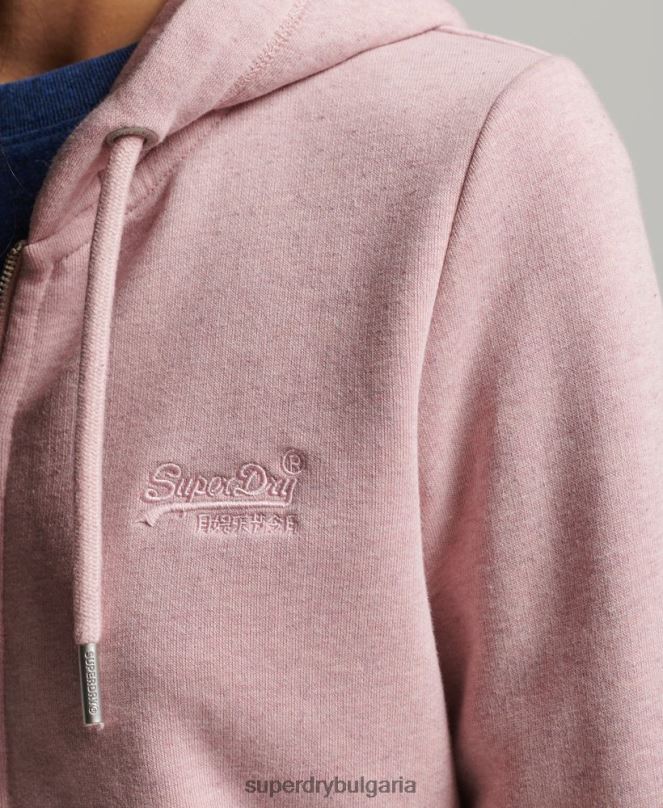Superdry облекло N00H5763 розово Жени ретро суичър с лого и цип от органичен памук