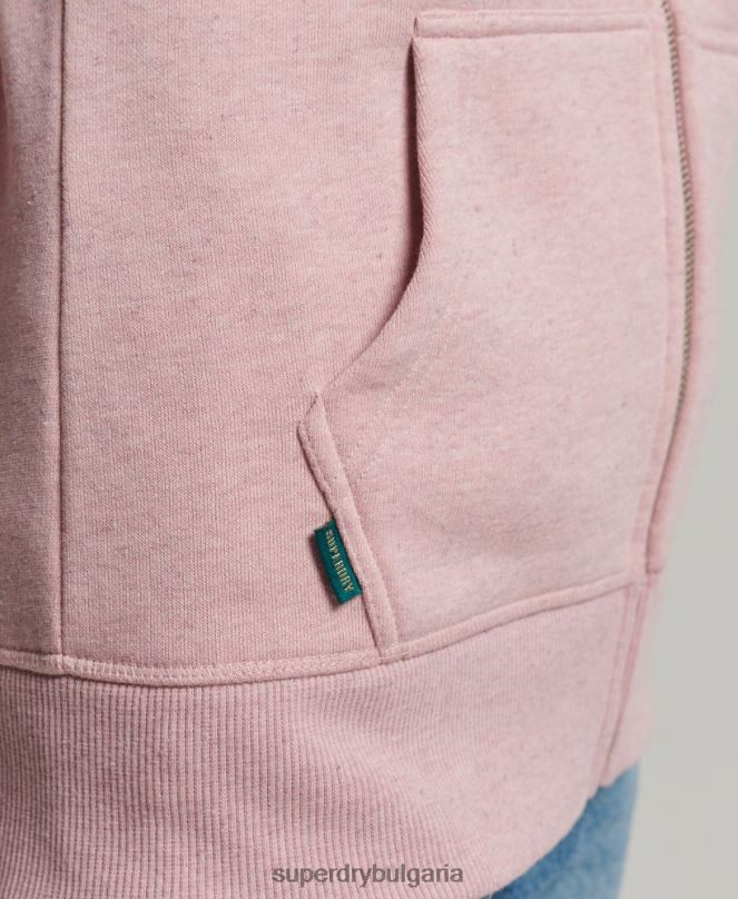 Superdry облекло N00H5763 розово Жени ретро суичър с лого и цип от органичен памук
