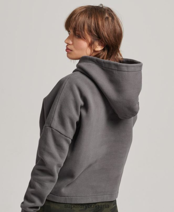 Superdry облекло N00H5764 тъмно сив Жени ретро качулка с лого