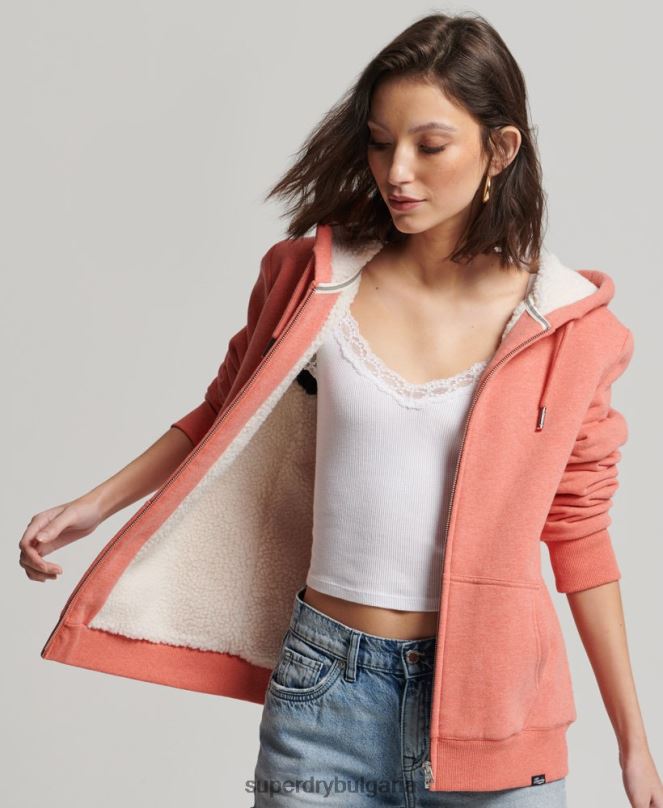 Superdry облекло N00H5767 корал Жени есенциална суичър с качулка с цип с подплата