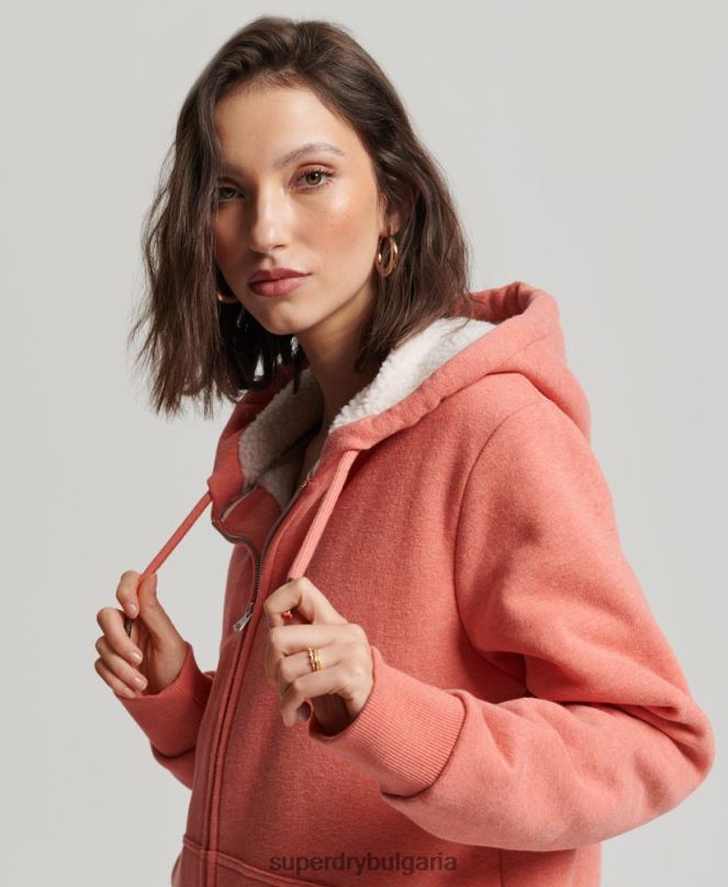 Superdry облекло N00H5767 корал Жени есенциална суичър с качулка с цип с подплата