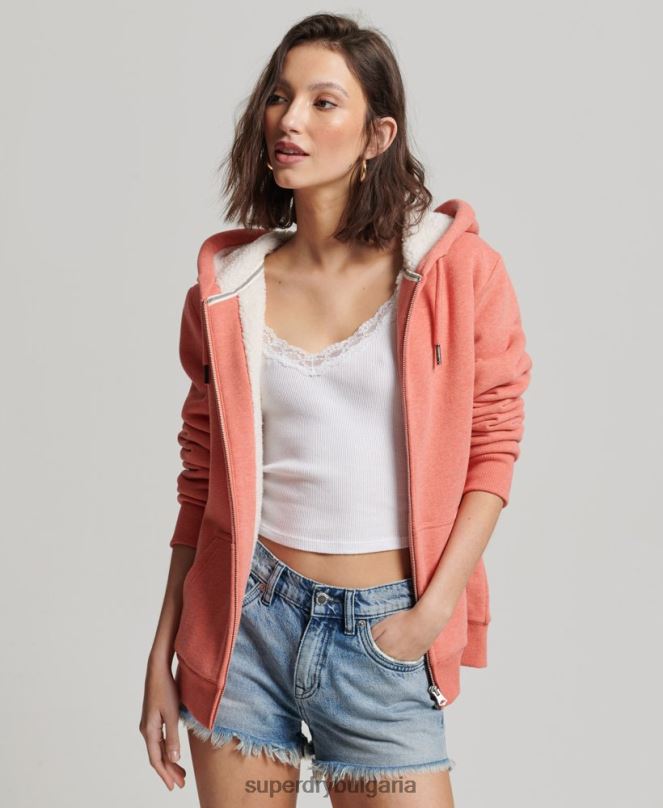 Superdry облекло N00H5767 корал Жени есенциална суичър с качулка с цип с подплата