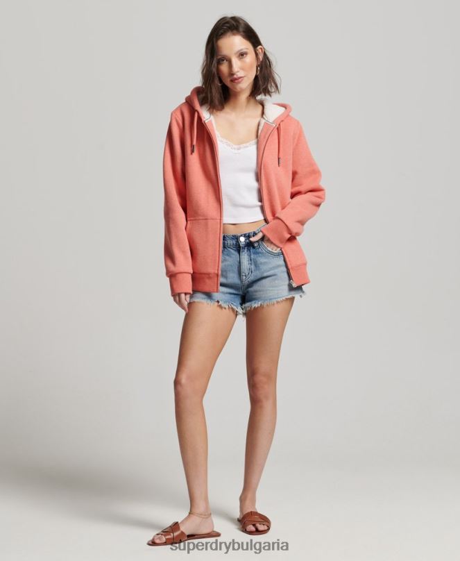 Superdry облекло N00H5767 корал Жени есенциална суичър с качулка с цип с подплата