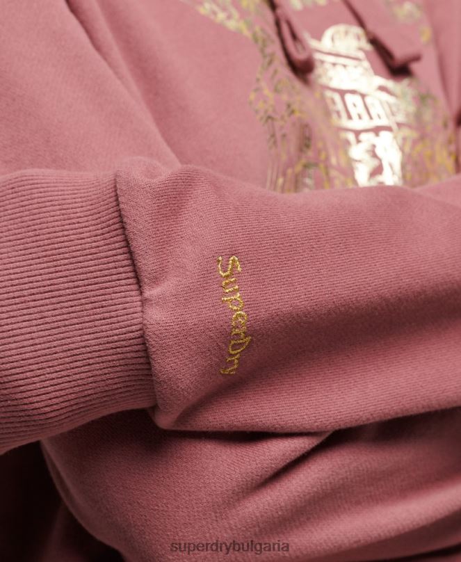 Superdry облекло N00H5774 розово Жени ретро б-филм качулка