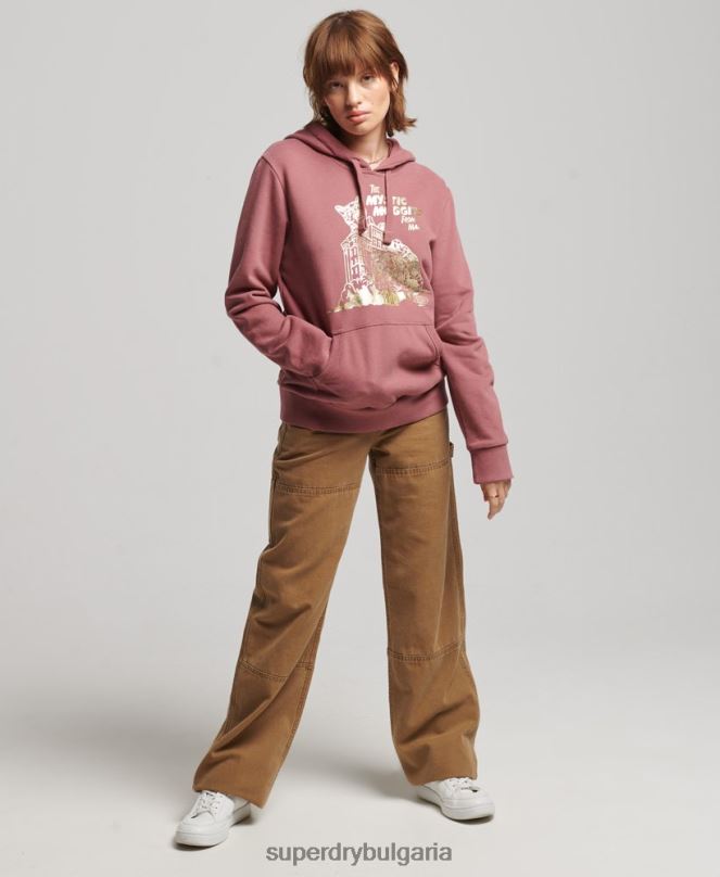 Superdry облекло N00H5774 розово Жени ретро б-филм качулка