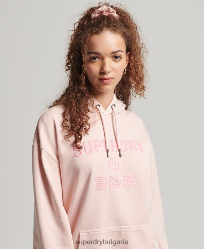 Superdry облекло N00H5775 розово Жени кодово лого на дреха боядисана голяма качулка