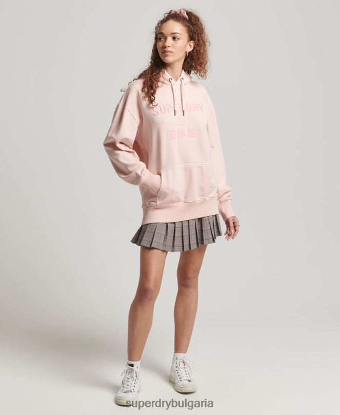 Superdry облекло N00H5775 розово Жени кодово лого на дреха боядисана голяма качулка