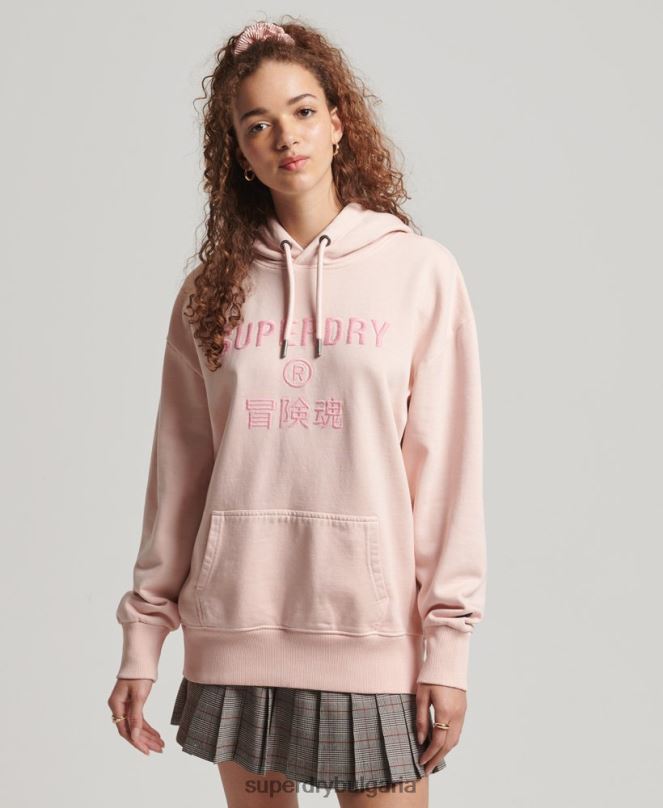 Superdry облекло N00H5775 розово Жени кодово лого на дреха боядисана голяма качулка