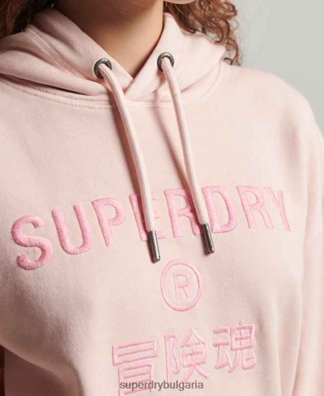 Superdry облекло N00H5775 розово Жени кодово лого на дреха боядисана голяма качулка