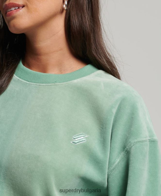 Superdry облекло N00H5776 зелено Жени код s лого велур голям екипаж