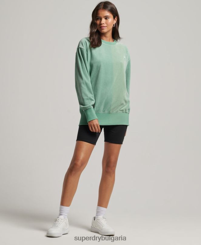Superdry облекло N00H5776 зелено Жени код s лого велур голям екипаж
