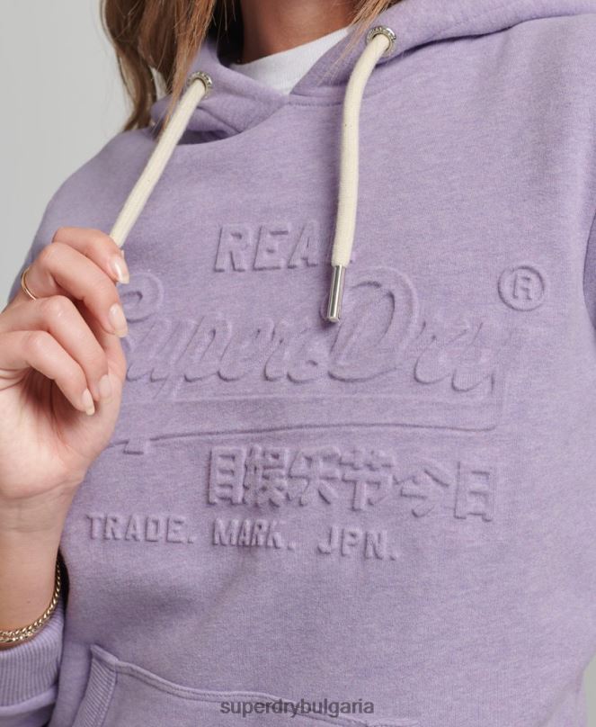 Superdry облекло N00H5777 лилаво Жени суичър с релефно графично лого