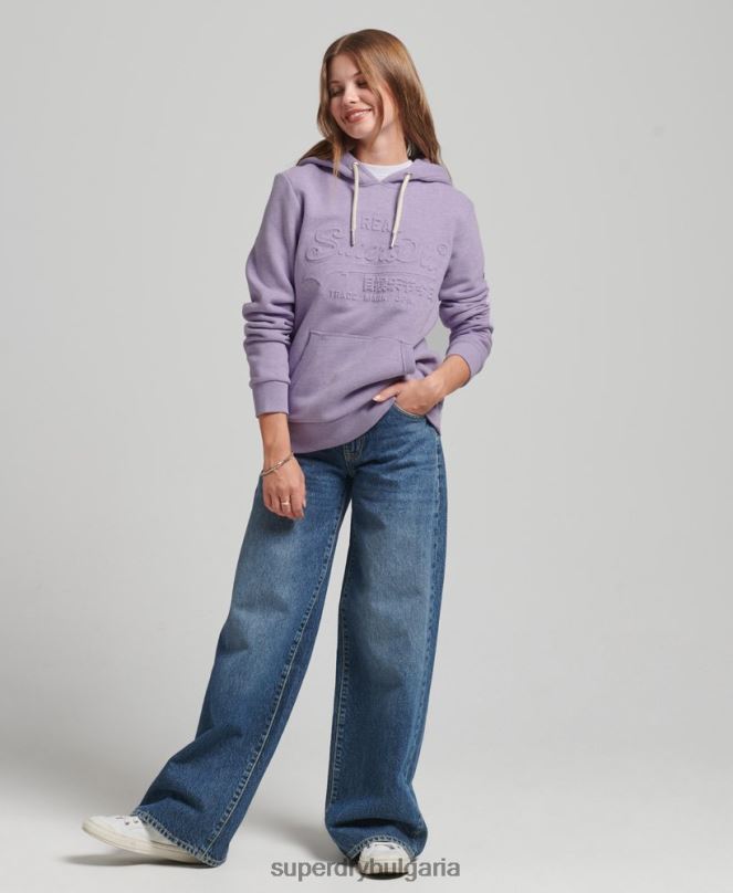 Superdry облекло N00H5777 лилаво Жени суичър с релефно графично лого
