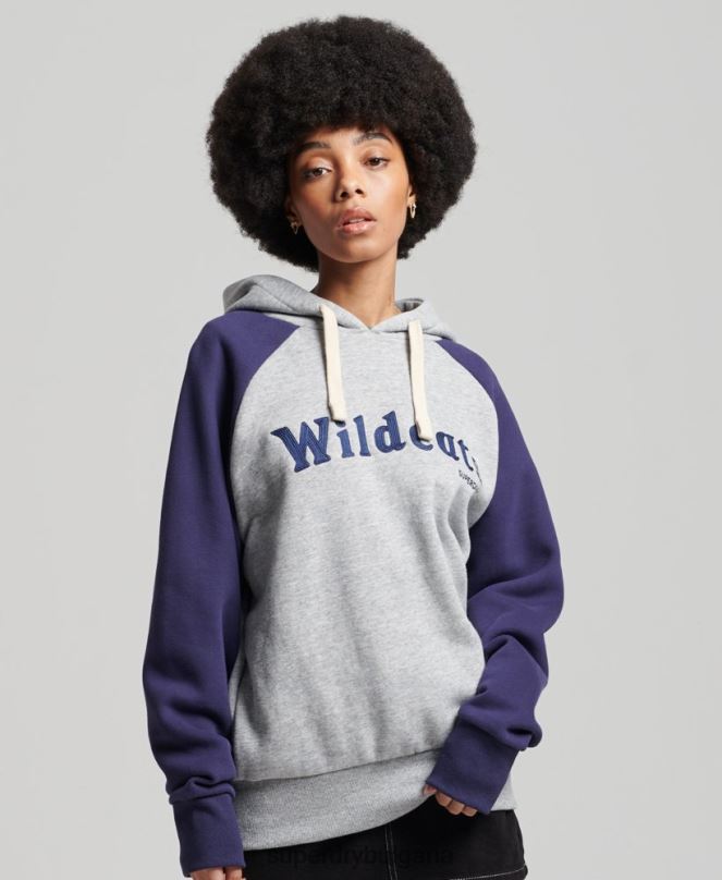 Superdry облекло N00H5778 сиво Жени реколта колегиален реглан качулка