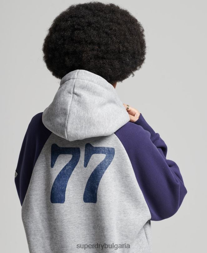 Superdry облекло N00H5778 сиво Жени реколта колегиален реглан качулка