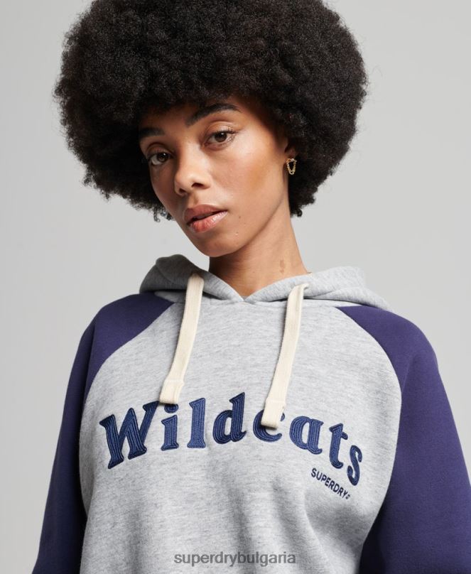 Superdry облекло N00H5778 сиво Жени реколта колегиален реглан качулка