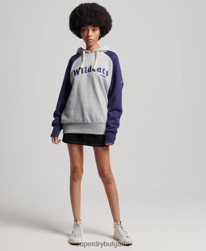 Superdry облекло N00H5778 сиво Жени реколта колегиален реглан качулка