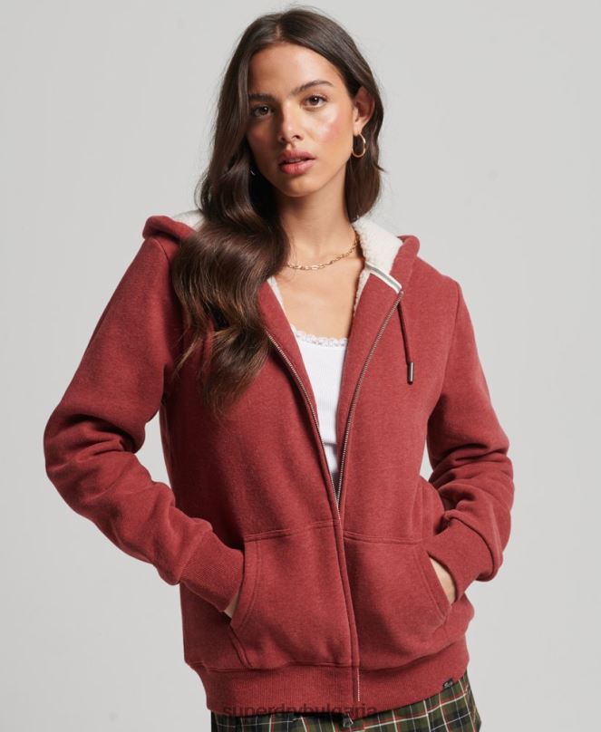 Superdry облекло N00H5779 червен Жени есенциална суичър с качулка с цип с подплата