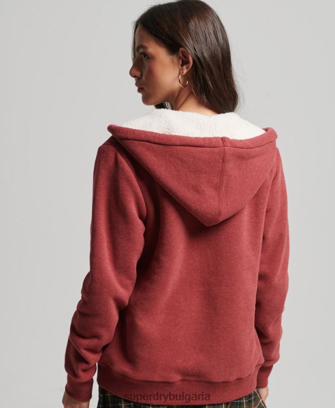 Superdry облекло N00H5779 червен Жени есенциална суичър с качулка с цип с подплата