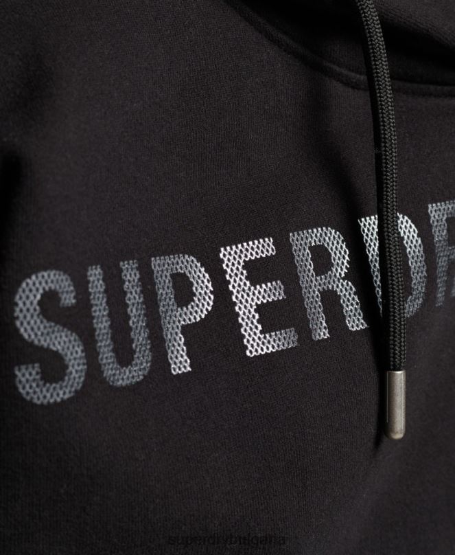 Superdry облекло N00H5780 черен Жени суичър с качулка от фолио с независимо лого