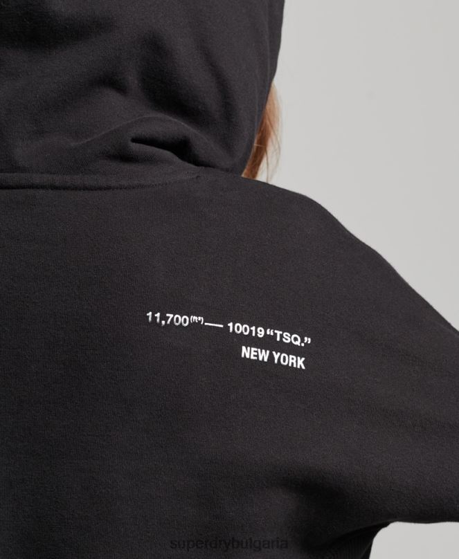 Superdry облекло N00H5780 черен Жени суичър с качулка от фолио с независимо лого