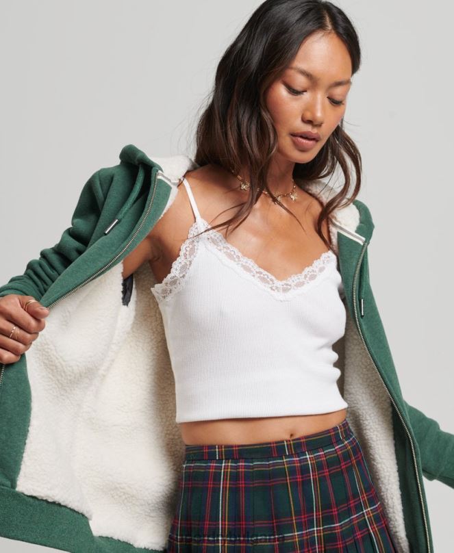 Superdry облекло N00H5782 зелено Жени есенциална суичър с качулка с цип с подплата