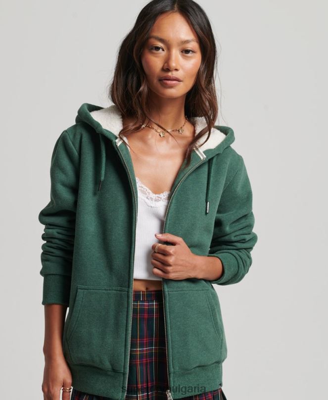 Superdry облекло N00H5782 зелено Жени есенциална суичър с качулка с цип с подплата