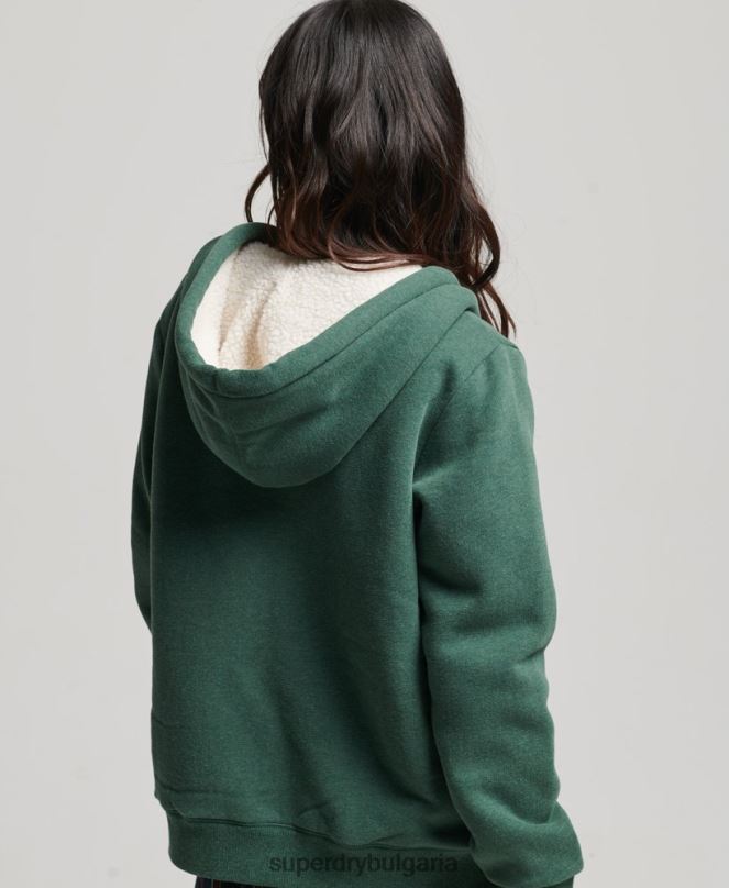 Superdry облекло N00H5782 зелено Жени есенциална суичър с качулка с цип с подплата