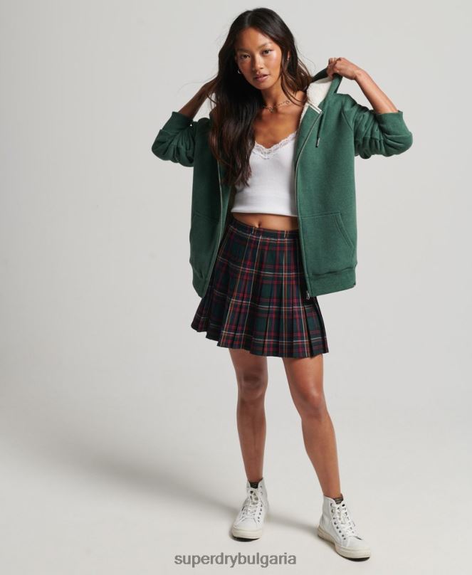 Superdry облекло N00H5782 зелено Жени есенциална суичър с качулка с цип с подплата