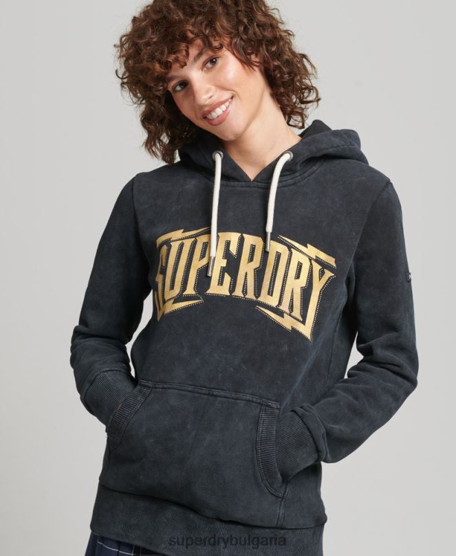 Superdry облекло N00H5783 черен Жени марка метална качулка