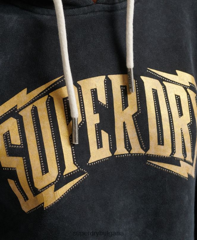 Superdry облекло N00H5783 черен Жени марка метална качулка