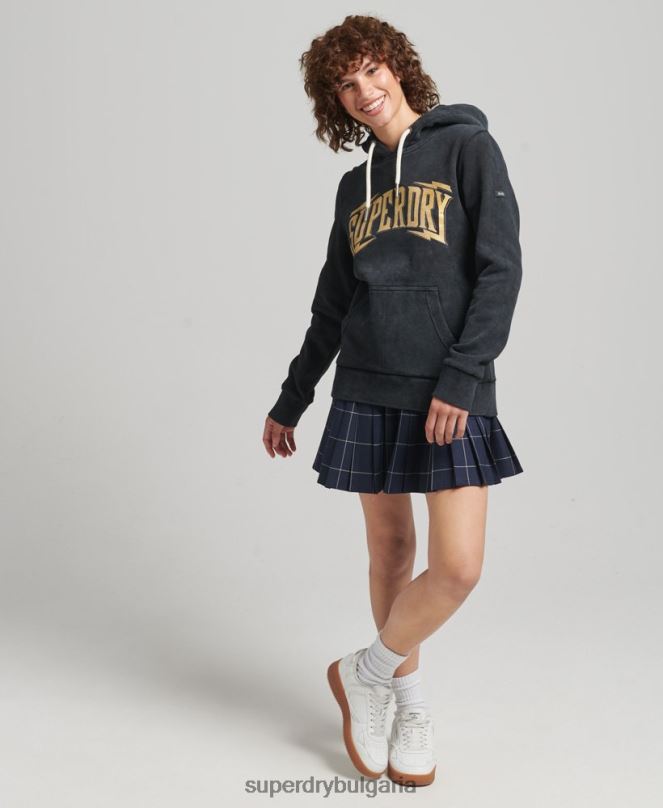 Superdry облекло N00H5783 черен Жени марка метална качулка