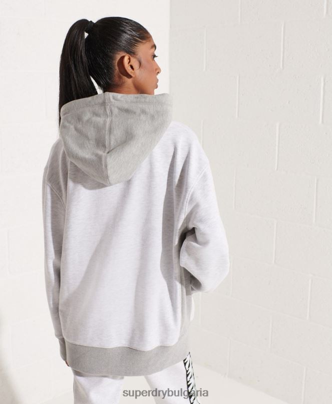 Superdry облекло N00H5784 светло сив Жени голям суичър с университетска арка