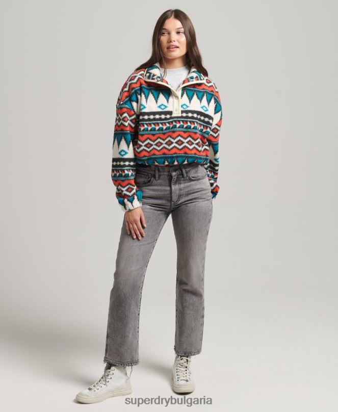 Superdry облекло N00H5785 мулти Жени горна част от полар с щампа с половин цип