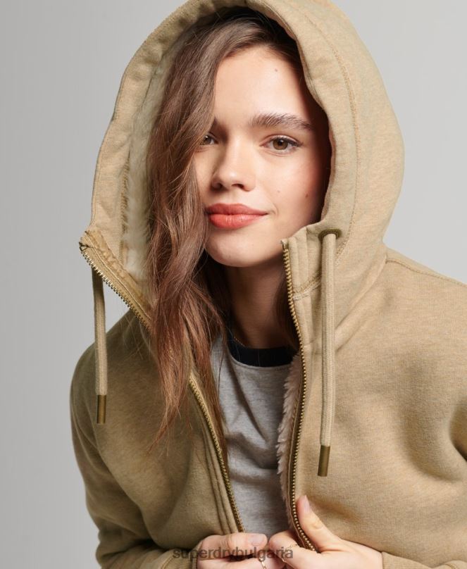Superdry облекло N00H5793 тен Жени органичен памук черна мечка borg качулка с цип