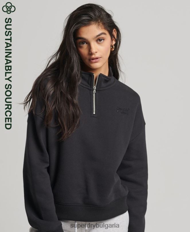 Superdry облекло N00H5794 черен Жени органичен памук ретро лого henley суичър