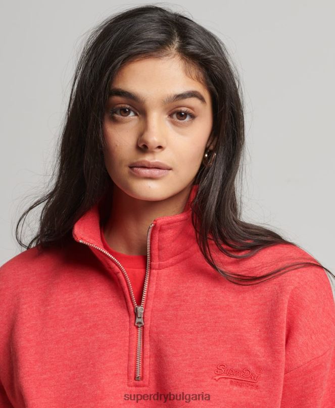 Superdry облекло N00H5795 червен Жени органичен памук ретро лого henley суичър