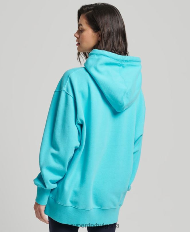 Superdry облекло N00H5796 тюркоаз Жени код есенциален голям суичър с качулка