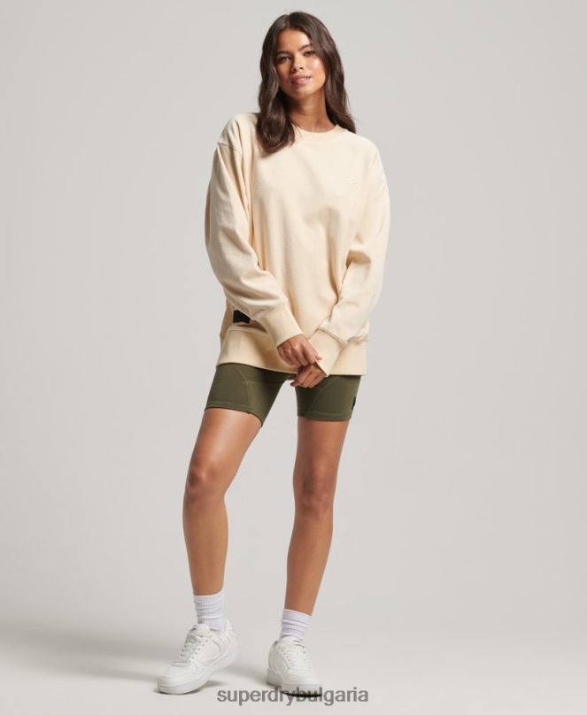 Superdry облекло N00H5805 сметана Жени код s лого велур голям екипаж