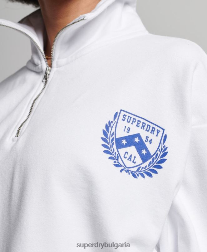 Superdry облекло N00H5807 бяло Жени Голямо горнище с половин цип за градски колеж