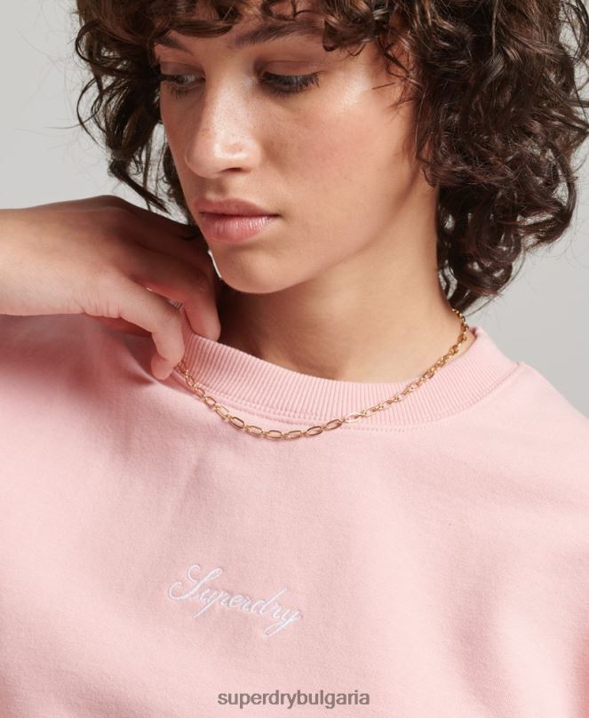 Superdry облекло N00H5808 розово Жени наследствен голям бродиран суичър на екипажа