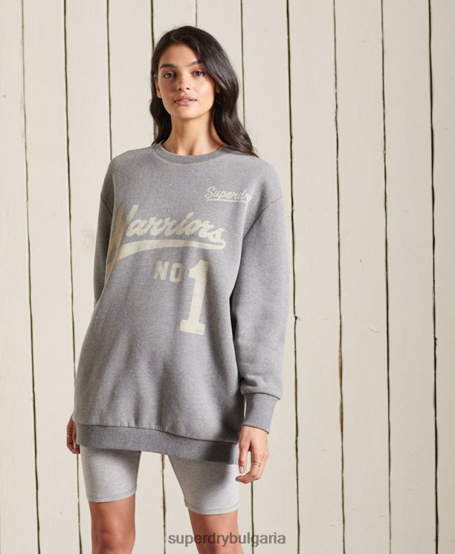 Superdry облекло N00H5815 тъмно сив Жени огромен суитшърт за студентски екип